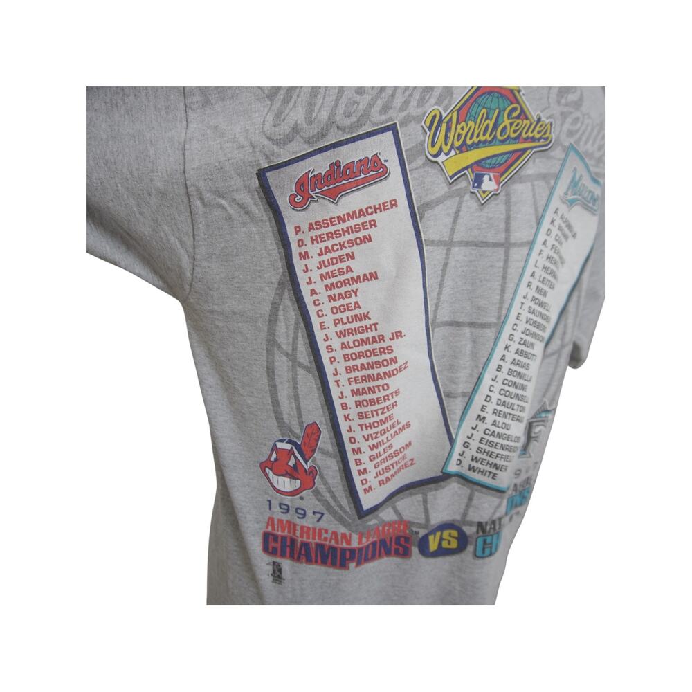 Vintage 1997 World Series T-Shirt M Cleveland Indians Marlins Pro Player USA - Picture 8 of 14